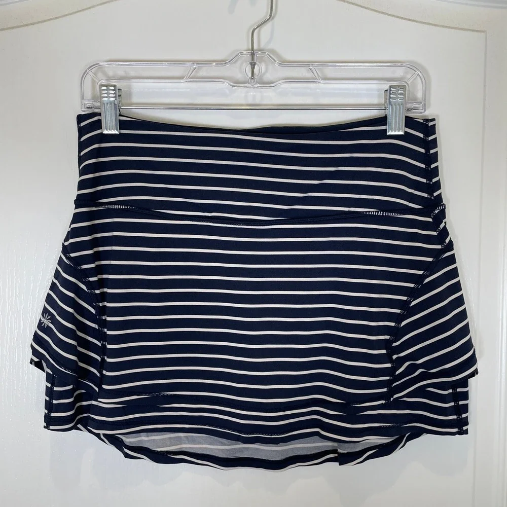 Athleta Skort Navy Blue White Striped Active‎ Built-In Shorts Tennis Golf Swim S